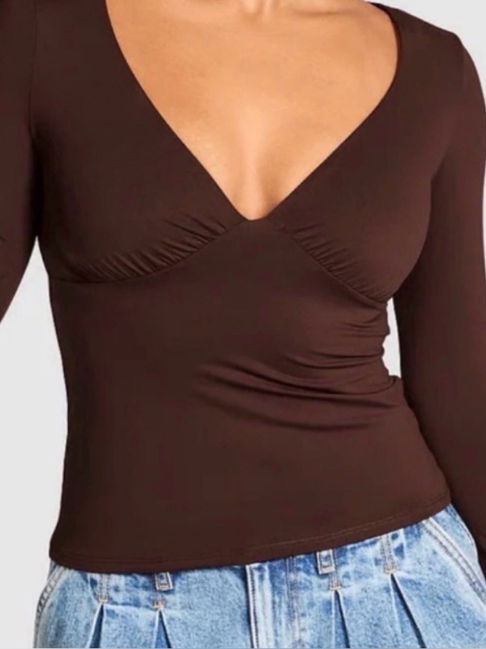Pink Victoria’s Secret Brown V-Neck Long Sleeve Women's Top large